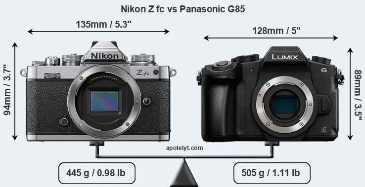Size Nikon Z fc vs Panasonic G85