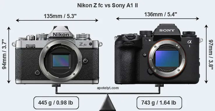 Size Nikon Z fc vs Sony A1 II