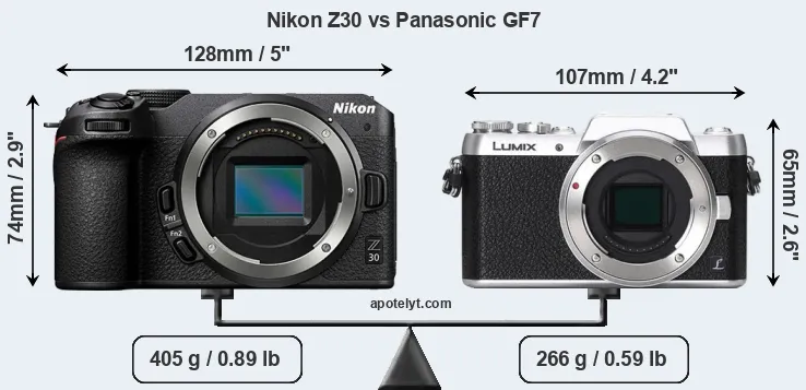 Size Nikon Z30 vs Panasonic GF7