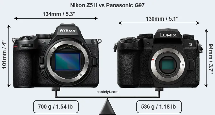 Size Nikon Z5 II vs Panasonic G97