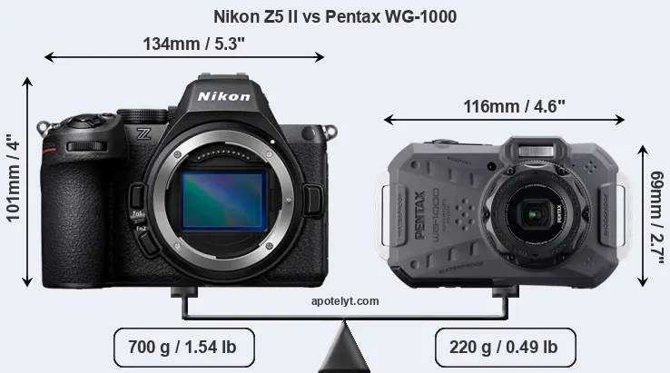 Size Nikon Z5 II vs Pentax WG-1000