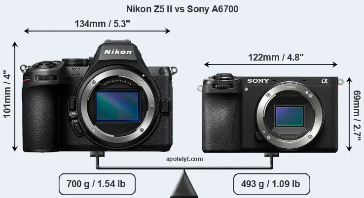 Size Nikon Z5 II vs Sony A6700