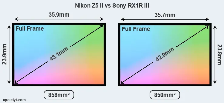 Nikon Z5 II and Sony RX1R III sensor measures