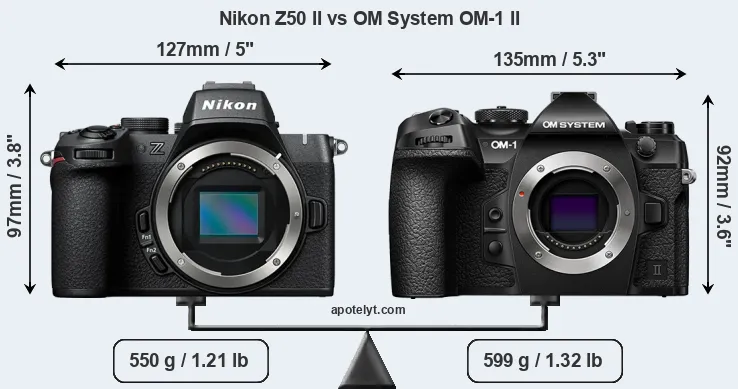 Size Nikon Z50 II vs OM System OM-1 II