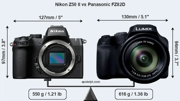 Size Nikon Z50 II vs Panasonic FZ82D