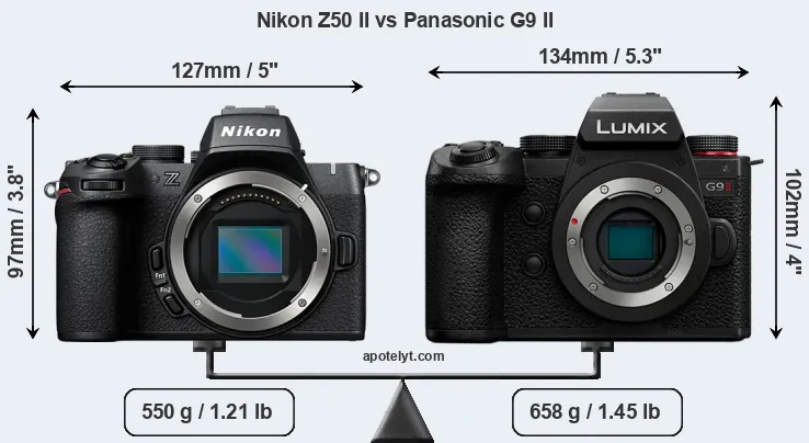 Size Nikon Z50 II vs Panasonic G9 II
