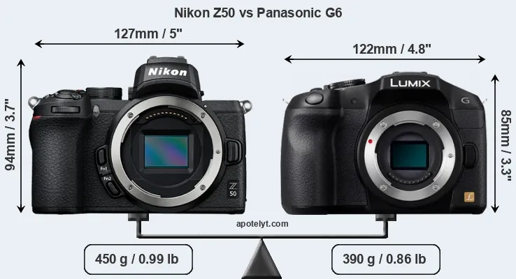 Size Nikon Z50 vs Panasonic G6