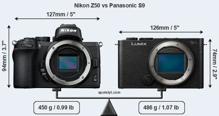 Size Nikon Z50 vs Panasonic S9