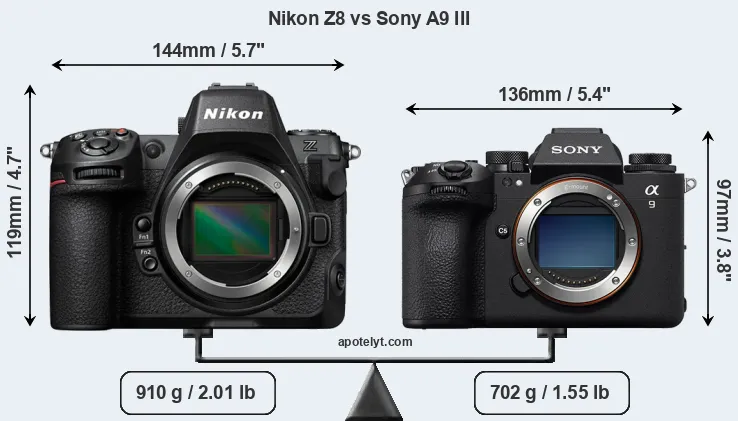 Size Nikon Z8 vs Sony A9 III
