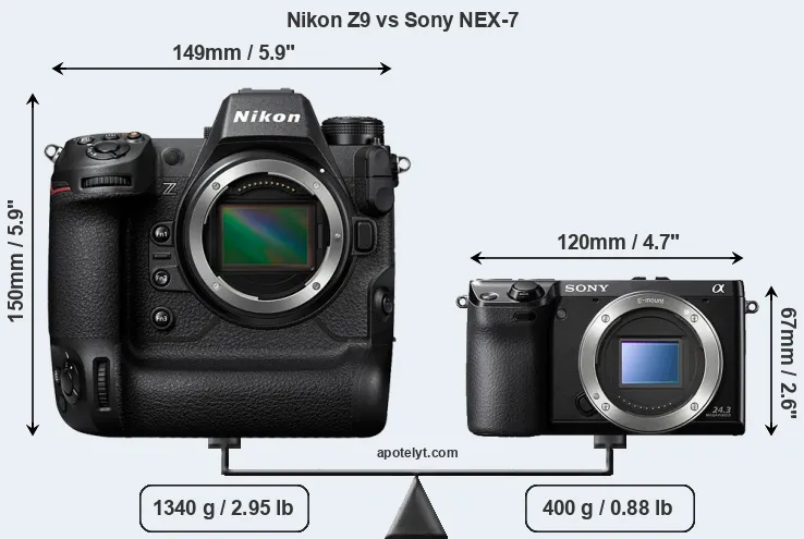 Size Nikon Z9 vs Sony NEX-7