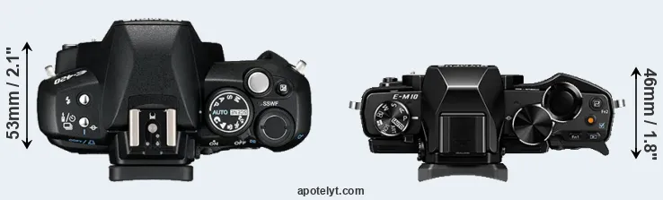 Compare E-420 versus E-M10 top