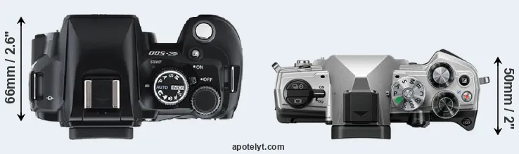 Compare E-500 versus OM-5 top