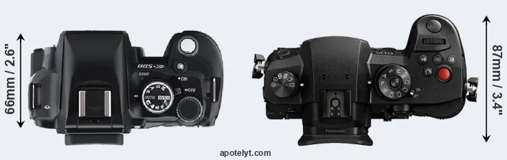 Compare E-500 versus GH5 II top