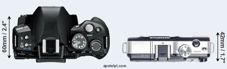 Compare E-600 versus E-PL1 top