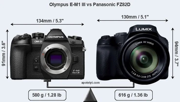 Size Olympus E-M1 III vs Panasonic FZ82D