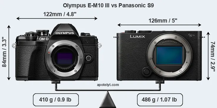 Size Olympus E-M10 III vs Panasonic S9