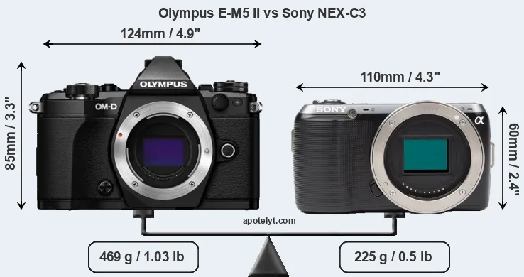 Size Olympus E-M5 II vs Sony NEX-C3