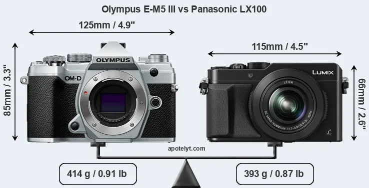 Size Olympus E-M5 III vs Panasonic LX100