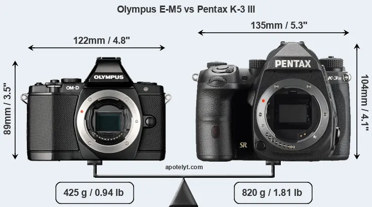 Size Olympus E-M5 vs Pentax K-3 III
