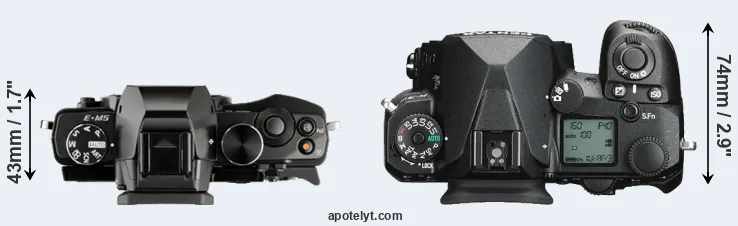 Compare E-M5 versus K-3 III top