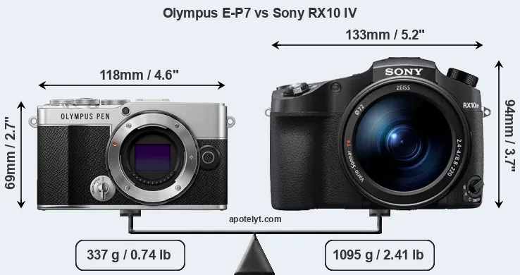 Size Olympus E-P7 vs Sony RX10 IV