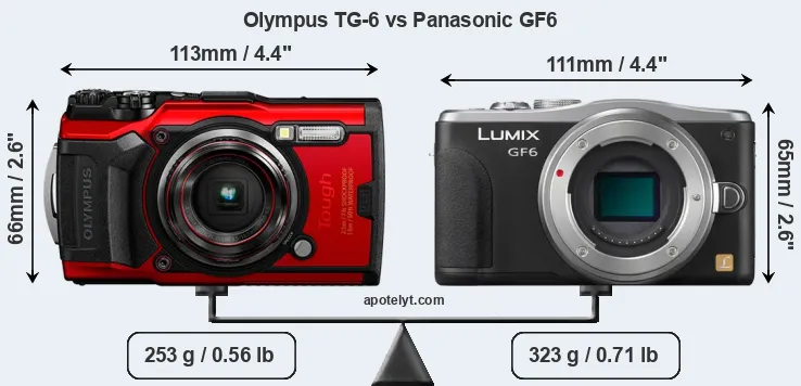 Size Olympus TG-6 vs Panasonic GF6