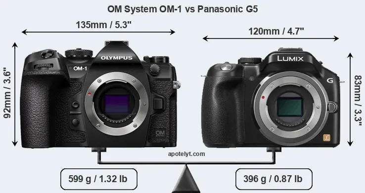 Size OM System OM-1 vs Panasonic G5