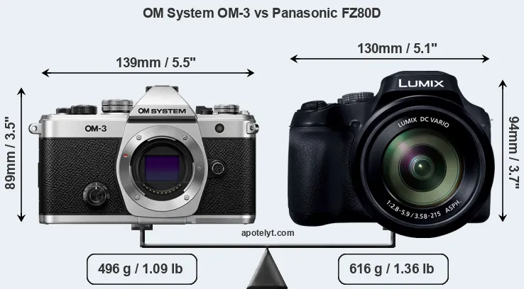 Size OM System OM-3 vs Panasonic FZ80D