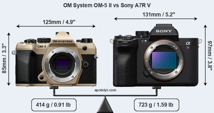 Size OM System OM-5 II vs Sony A7R V