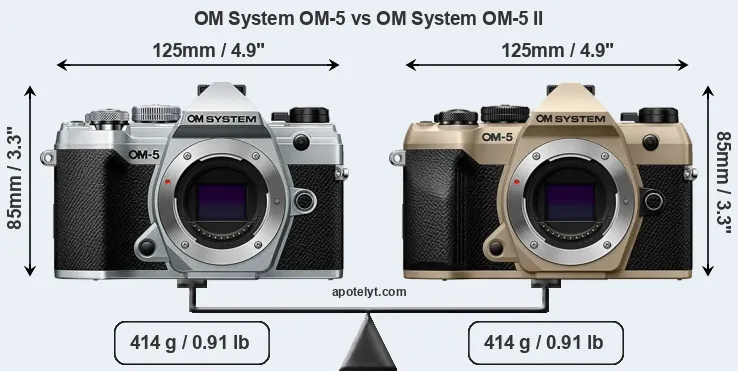 Size OM System OM-5 vs OM System OM-5 II