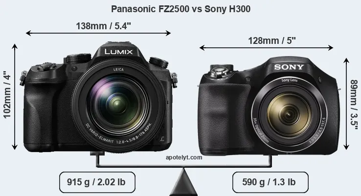 Size Panasonic FZ2500 vs Sony H300