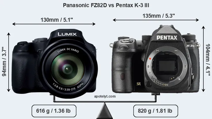 Size Panasonic FZ82D vs Pentax K-3 III