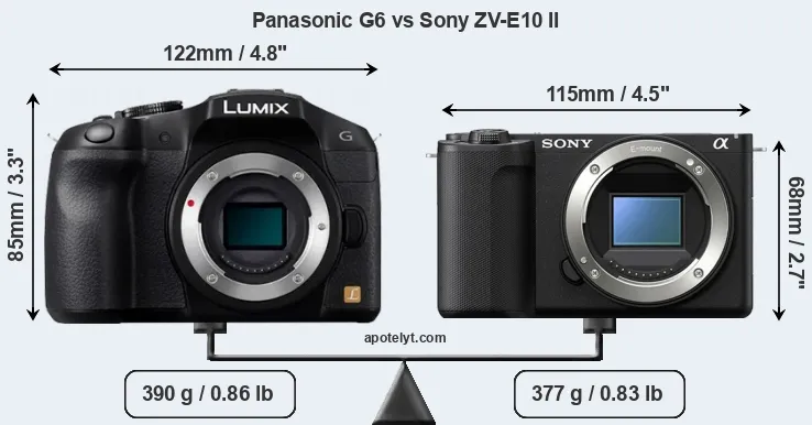 Size Panasonic G6 vs Sony ZV-E10 II