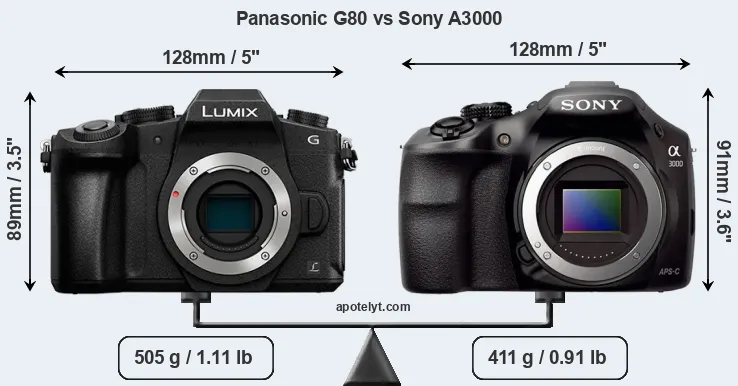 Size Panasonic G80 vs Sony A3000