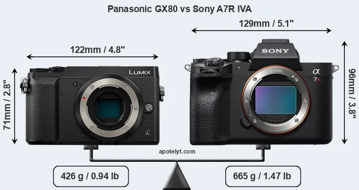 Size Panasonic GX80 vs Sony A7R IVA