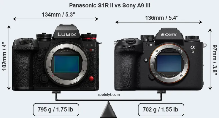 Size Panasonic S1R II vs Sony A9 III