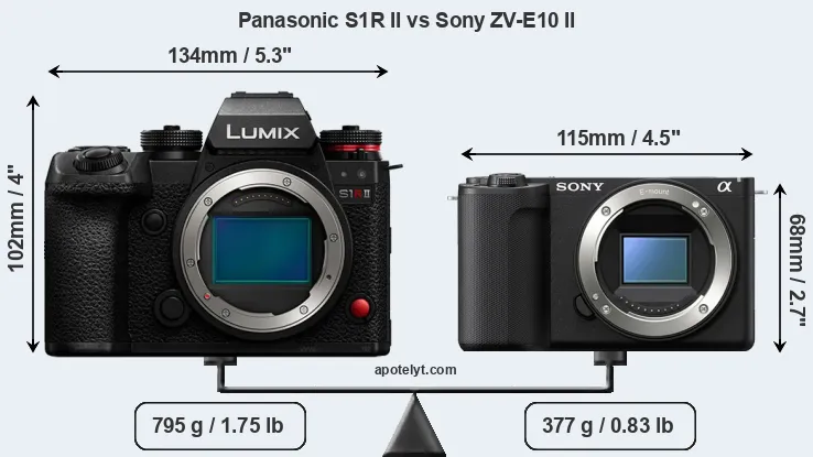 Size Panasonic S1R II vs Sony ZV-E10 II