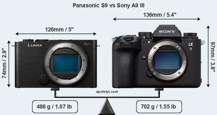 Size Panasonic S9 vs Sony A9 III