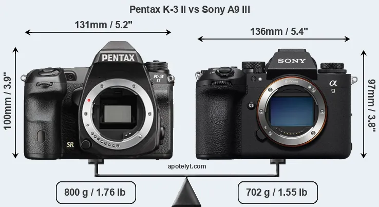 Size Pentax K-3 II vs Sony A9 III