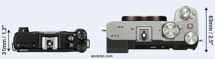 Compare Pentax Q versus A7C II top