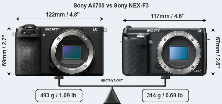 Size Sony A6700 vs Sony NEX-F3